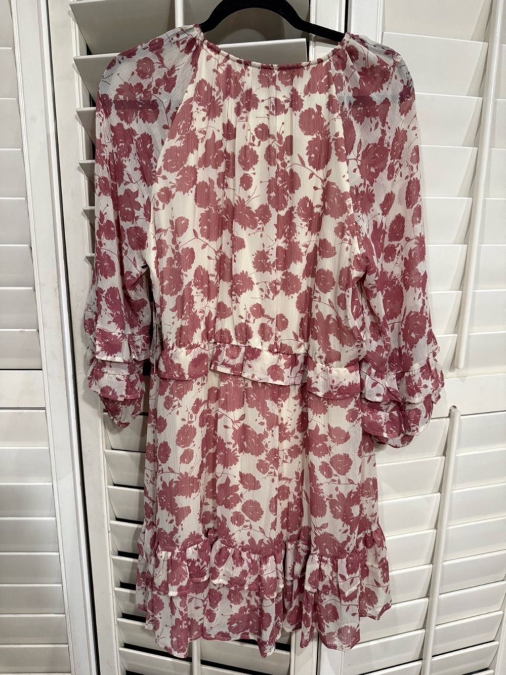 NWT - Floral Ruffle Long Sleeve Mini Dress - Blush on Cream